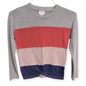 Daytrip Gray and Red Long‎ Sleeve Color Block Tee